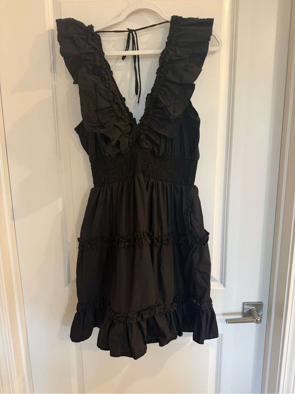 House of Harlow 1960 Black Ruffle V-Neck Mini Dress